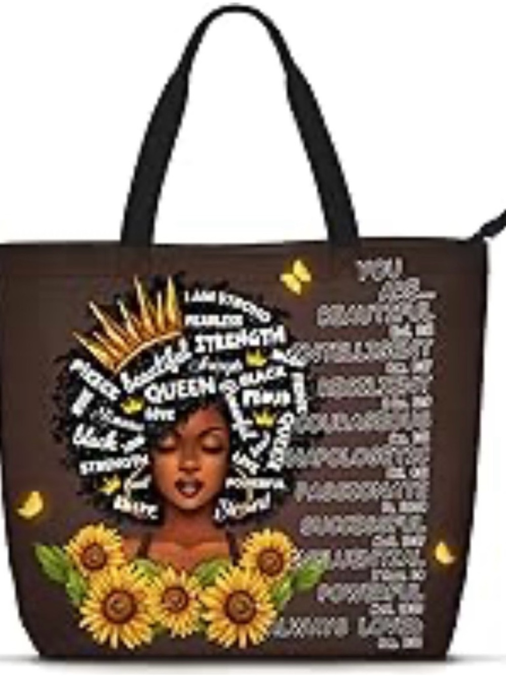 Afro Queen Sunflower Brown Tote Bag - Inspirational Women’s Handbag